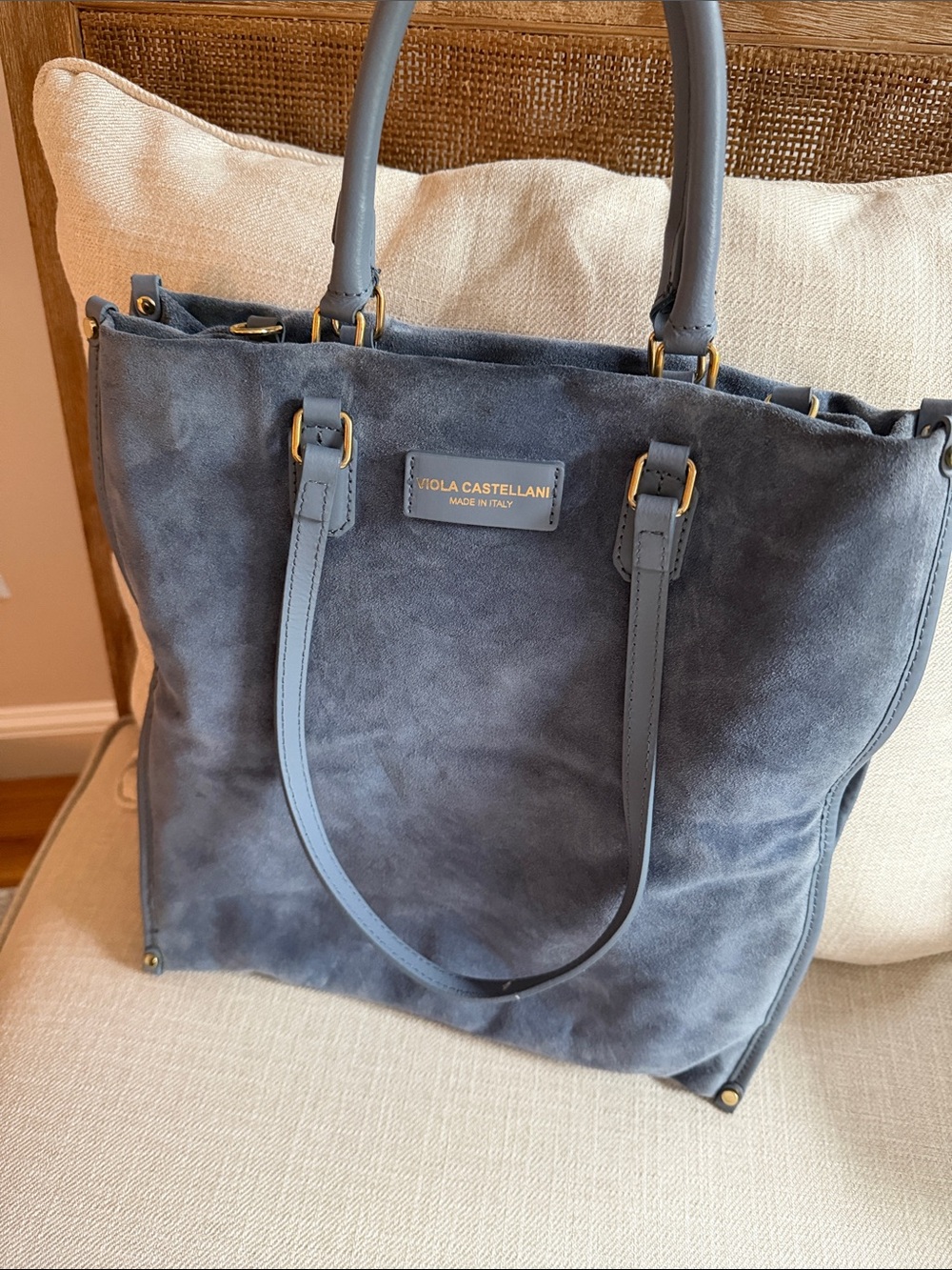 Beautiful Blue Suede Viola Castellani Tote Bag with Dual Handles